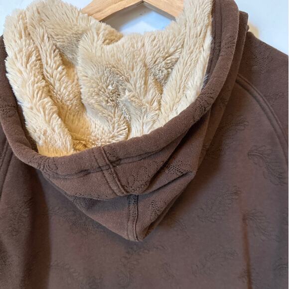 O’Neill High Pile Fleece Lined Hoodie Jacket Toggle Buttons Brown Sz L * Fits Sm - Picture 6 of 10